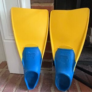Men's Blue & Yellow Swim Fins - Open Heel Training Flippers